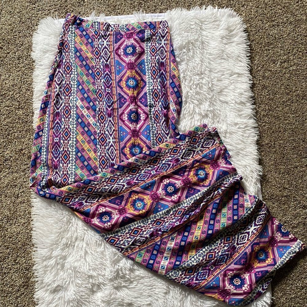 Bohemian Purple Multi-Pattern Maxi Skirt